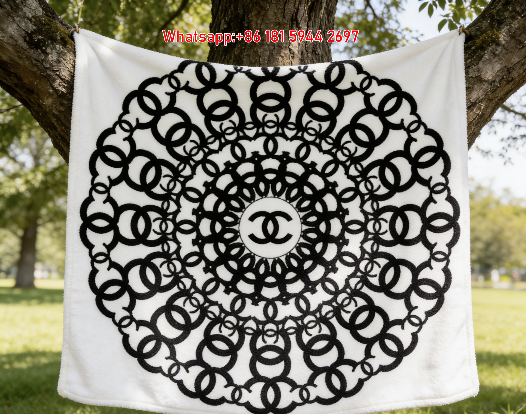 Chanel CC Logo Mandala Flannel Sofa Throw Blanket IMG_6726
